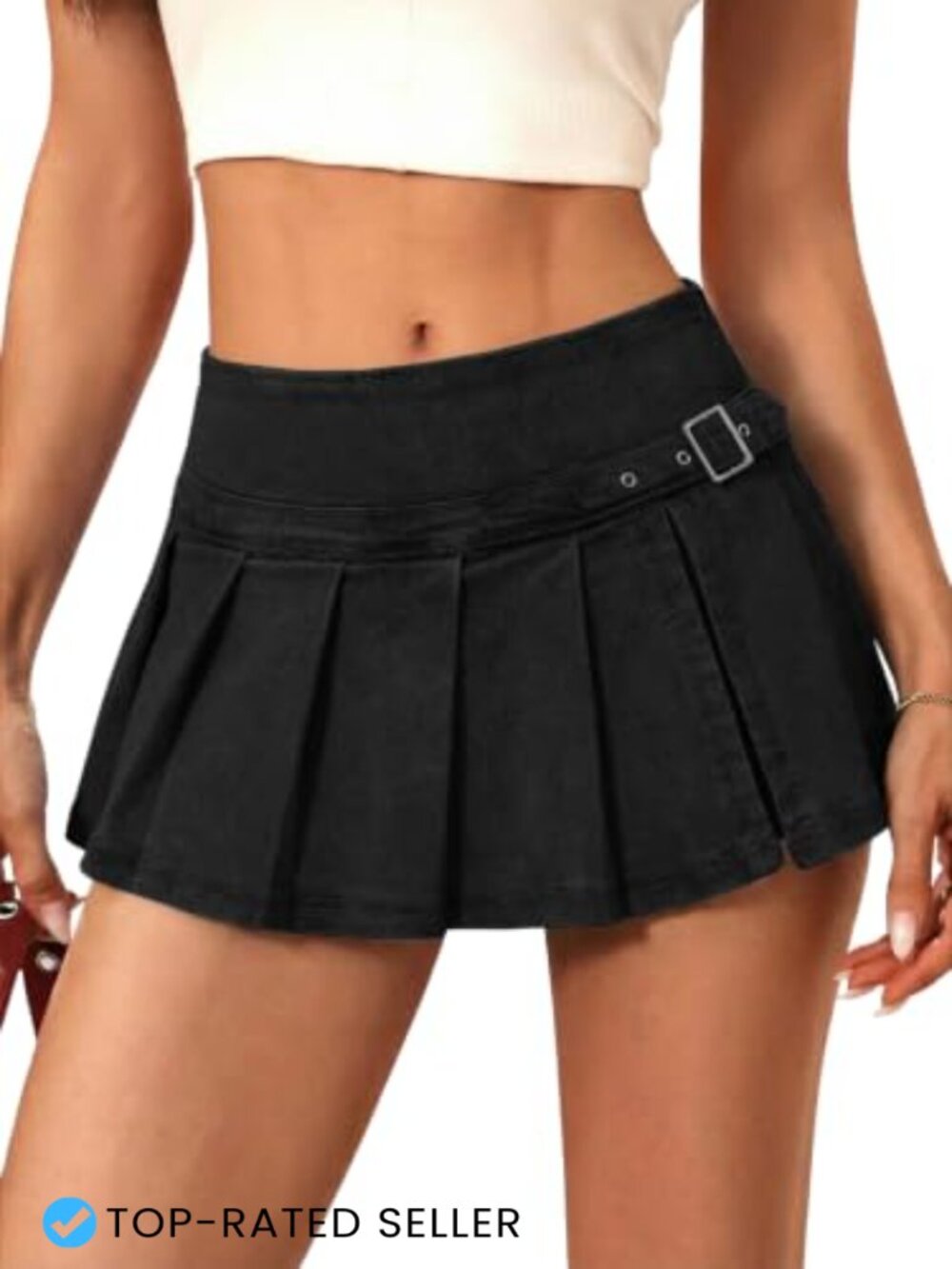 EMMIOL Denim Mini Skort for Women Mid Waisted Stretch Side Zipper
